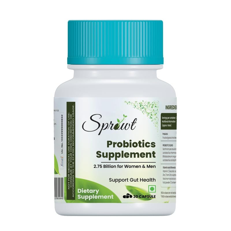 Sprowt Probiotics Supplement 2.75 Billion |Probiotics for Gut health | Support to Relief from IBS & Gas Pain| 30 Veg Capsules